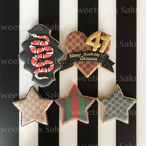 GUCCI風誕生日お祝いのアイシングクッキー | sweets box Salut!