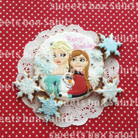 「アナと雪の女王」アナ、エルサ、オラフのお誕生日用アイシングクッキー1