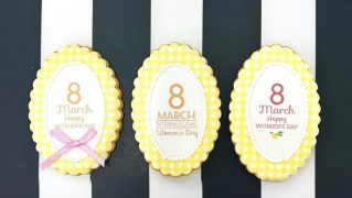 【3枚1セット】ミモザのプリントアイシングクッキー（なみなみ楕円）【送料無料（ネコポス）対象商品】