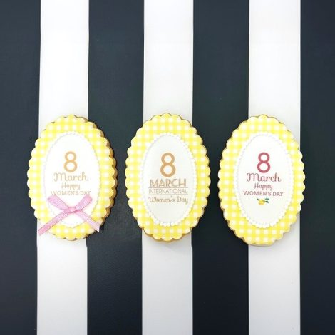 【3枚1セット】ミモザのプリントアイシングクッキー（なみなみ楕円）【送料無料（ネコポス）対象商品】