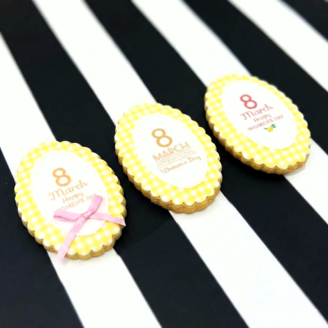 【3枚1セット】ミモザのプリントアイシングクッキー（なみなみ楕円）【送料無料（ネコポス）対象商品】1