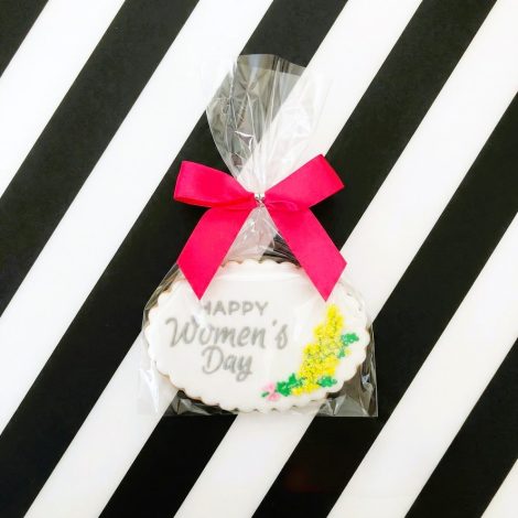 ミモザとメッセージのアイシングクッキー 約5cm×7cm（なみなみ楕円）【1枚からオーダー可】3